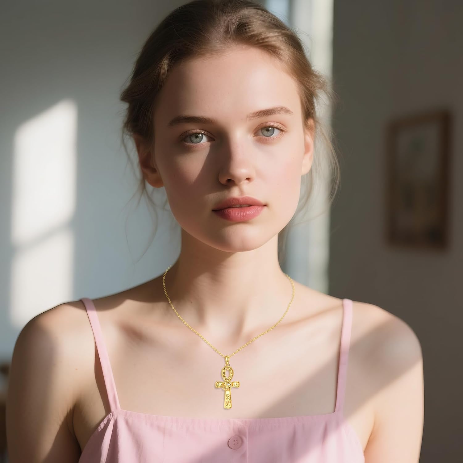 TIGER RIDER Eye of Horus Necklace Sterling Silver Egyptian Ankh Cross Pendant Necklace Protection Jewelry for Women - Image 2