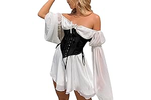 Women's Alluring Off-Shoulder Mesh Mini Dress with Long Puff Sleeves and Adjustable Lace-Up Design