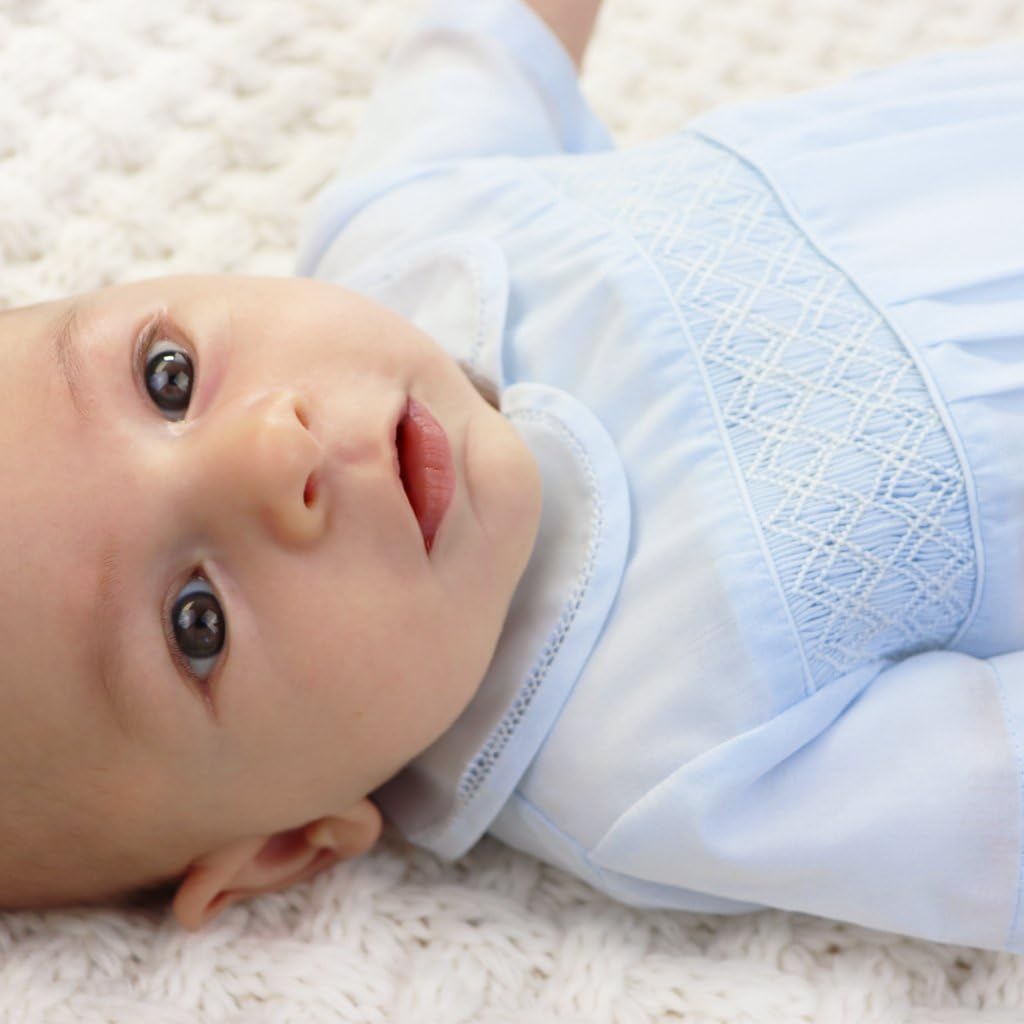 Petit Ami Baby Boys' Romper with Smocking and Faggoting