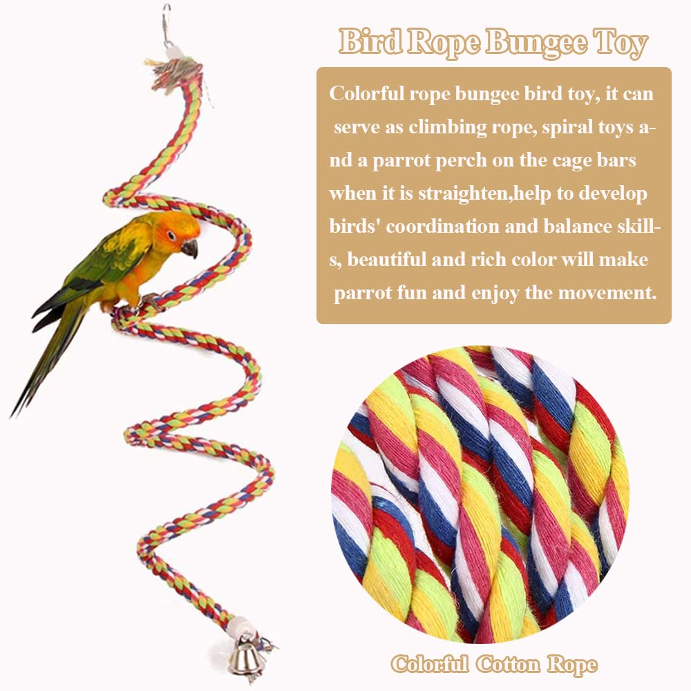 ASOCEA Uccello della corda Bungee giocattolo con campana cotone pappagallo spirale Swing arrampiCata gabbia in piedi posatoio per uccelli pappagallini cocorite