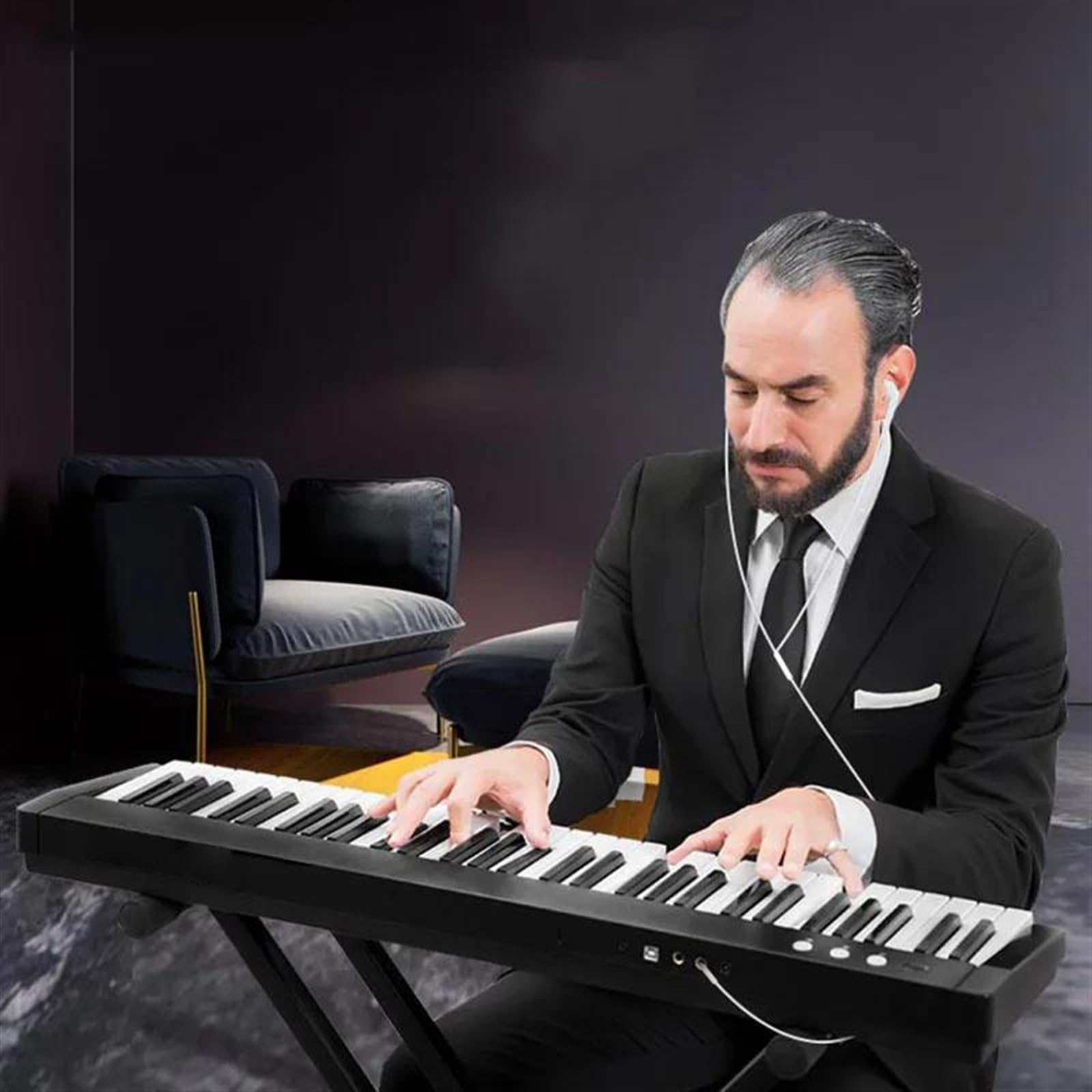 Cyfrowy Fortepian Muzyczny 61 Klawiszy Ważonych Szybkością Klawiszy Elektroniczny Instrument Klawiszowy Przenośne Keyboardy Pianino (Color : 01)