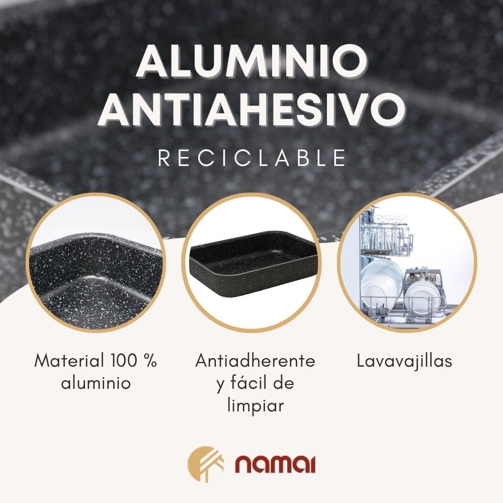 NAMAI - Bandeja Horno, 35 CM x 25 CM x 6,5 H CM, Aluminio, Apta Para Lavavajillas, Baking Tray, Diseño Efecto Piedra, Made In Italy