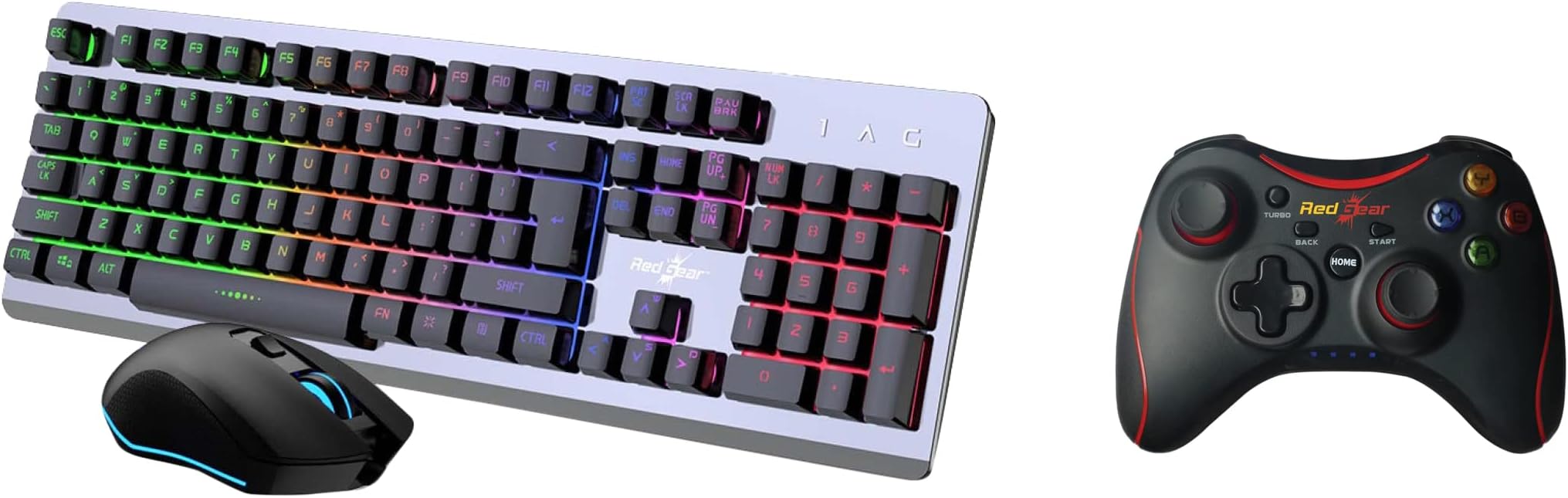 Redgear Pro Wireless Gamepad with 2.4GHz Wireless Technology, Integrated Dual Intensity Motor, Illuminated Keys for PC & GC-100 Keyboard-Mouse Combo with 3 Mixed LEDs,Windows Keylock, Floating Keycaps