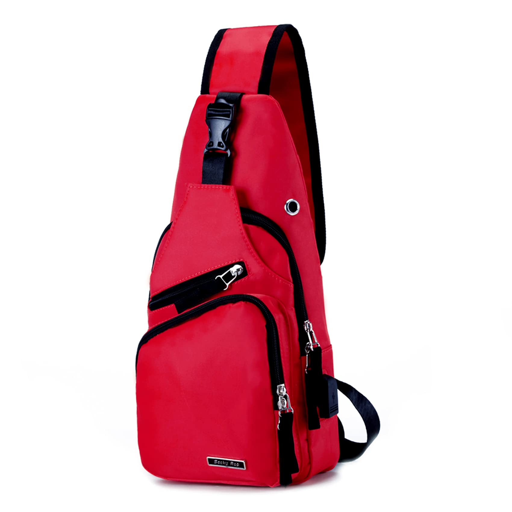 Seoky Rop Mochila bandolera de nailon resistente al agua para hombre y mujer, con puerto de carga USB, Rojo sandía, Talla única