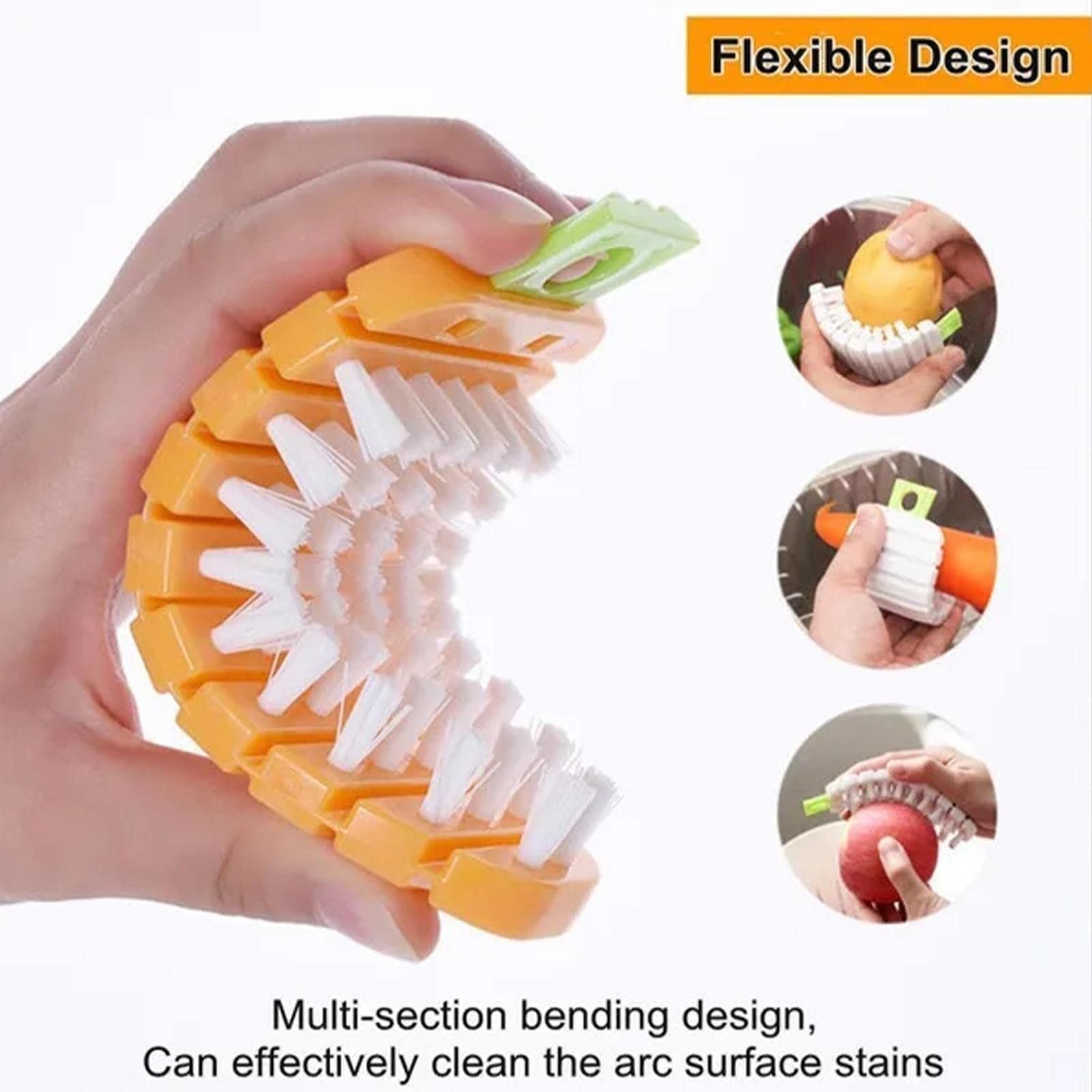 Flexibele Groenteborstel Fruit en Groente Borstels, Groente/Fruit Dunschiller met Borstel Buigbare Fruit Borstel Scrubber voor Voedsel Groenten Wortel Aardappel Mais, 5 Stuks