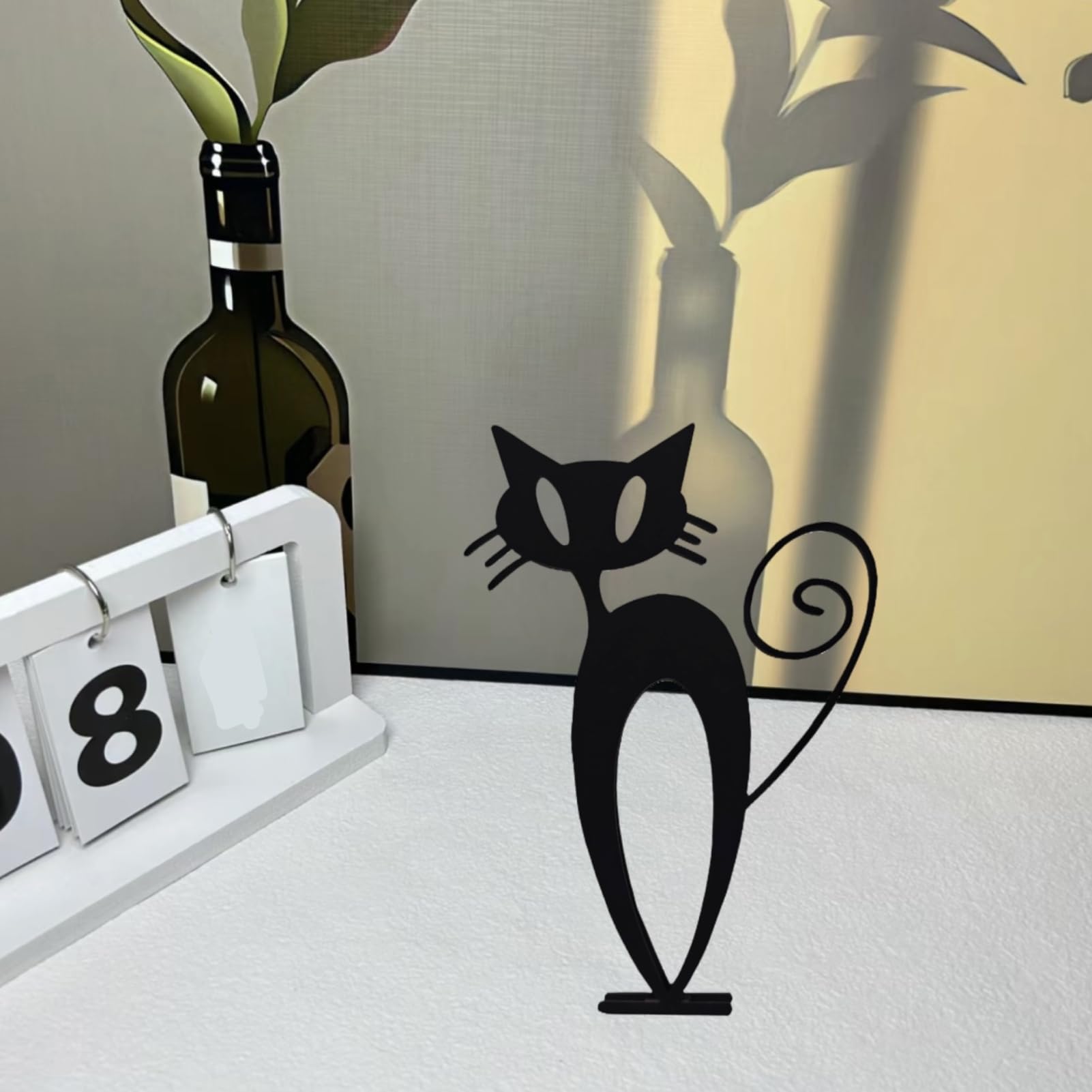 TTYGRHQ Modern Metal Cat Wall Art Sculpture, Black Minimalist Home Decor, Living Room Wall Decoration (Art cat)