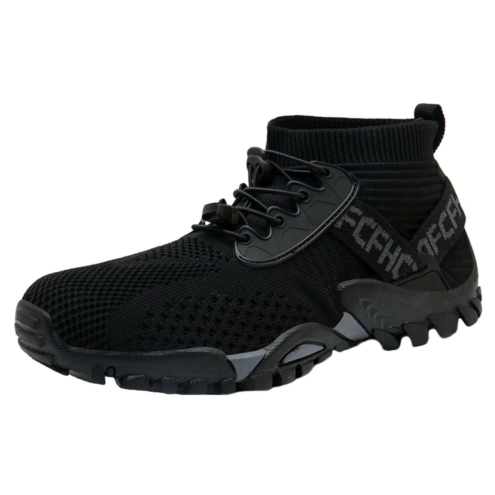 JiuQing Męskie buty do wody Szybkoschnące buty do chodzenia Wsuwane siatkowe buty do wędrówek na plaży Aqua Sport,Black,46 EU