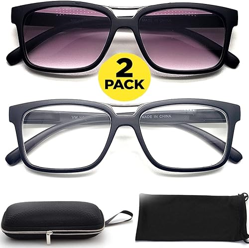 Miniatura 2 de Gafas de miopía para conducción a distancia, gafas de miopía para hombres y mujeres (2 pares) de forma cuadrada rectangular