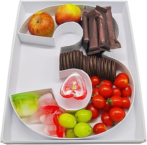 Miniatura 2 de WENPACK Bandeja de cartón de cartón de 12.5 pulgadas con forma de número para embutidos de macé fresas, caja de dulces rellenable con tapa