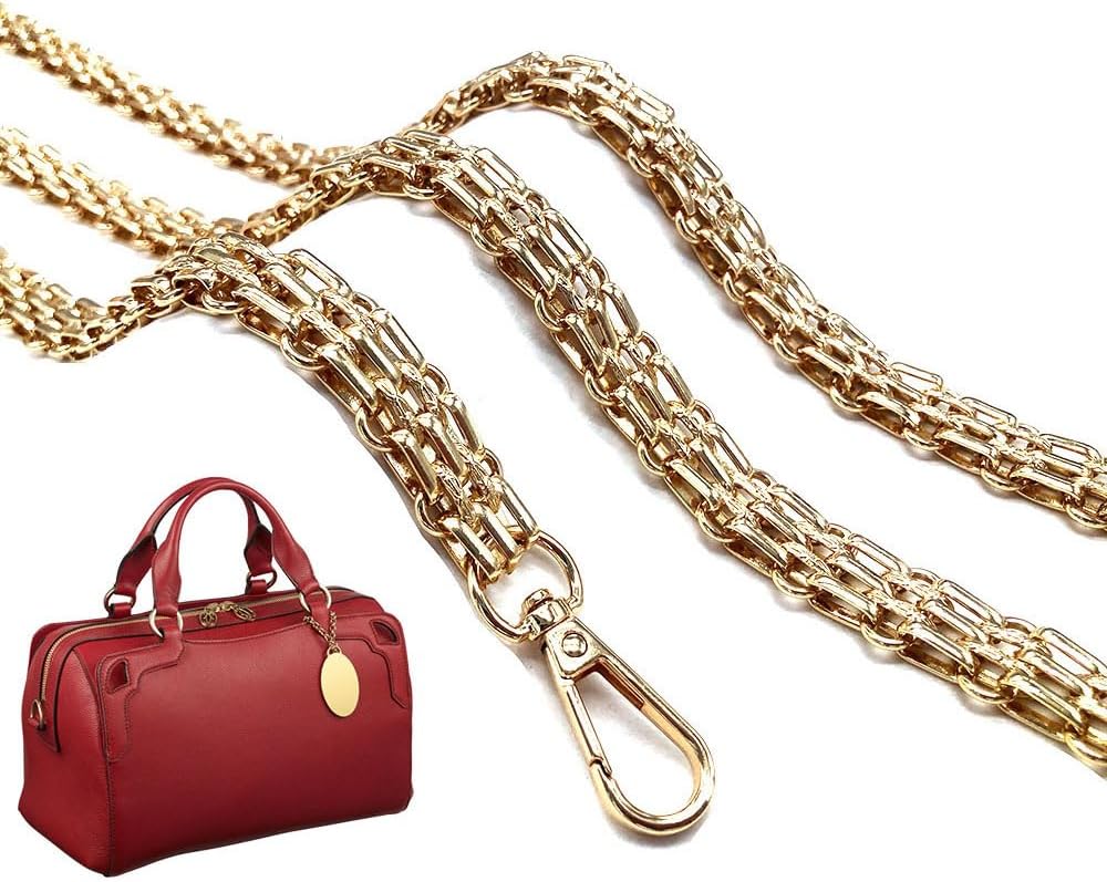 Metal Wide Chunky Purse Strap Chain Crossbody Replacement Purse Straps For Handbags Bag Chain Making Supplies Accessories (Gold) 47"/120cm