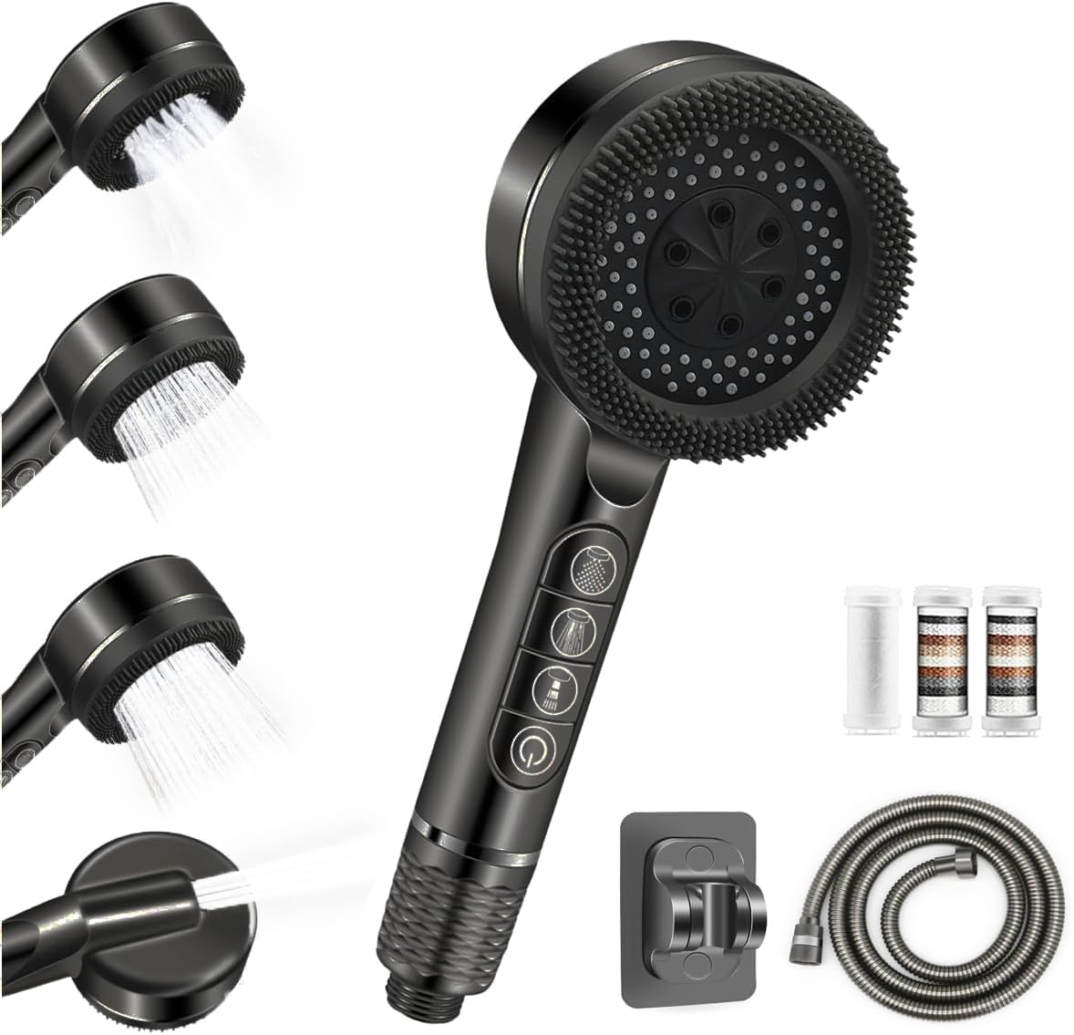 Dusch F Black High Pressure Shower Head, 4 Spray Modes Shower Heads With 1.5M Shower Hose, Hard Water Filter Showerhead With On/Off Switch, Handheld Massage Powerful Shower Head For Chlorine Remove,