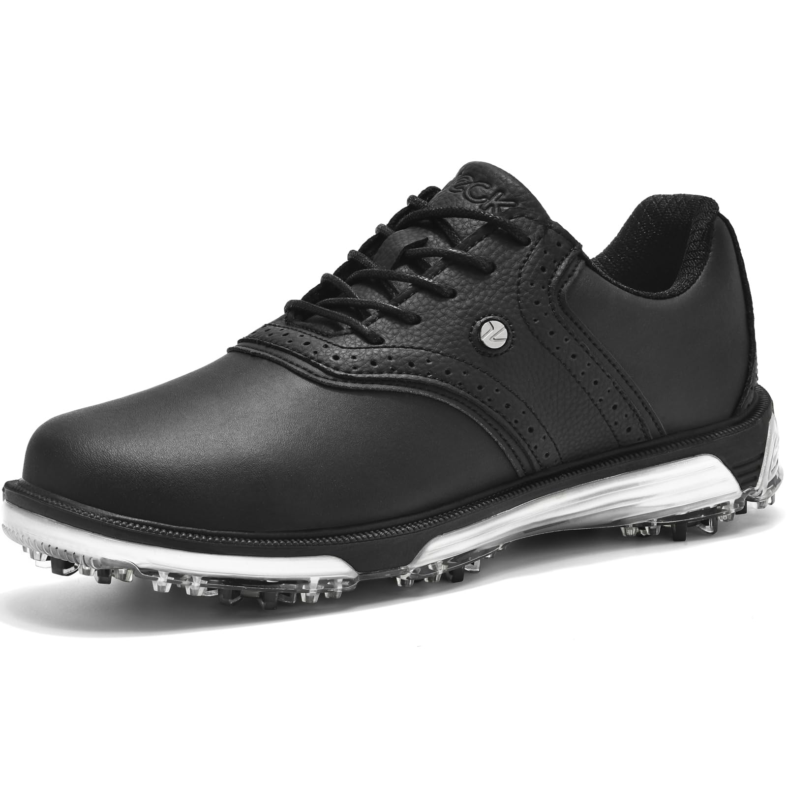 DARIBOM Mens Golf Shoes Traditions Fixed Nailless Sole Waterproof Spikeless Size 7.5-14(Black,44)