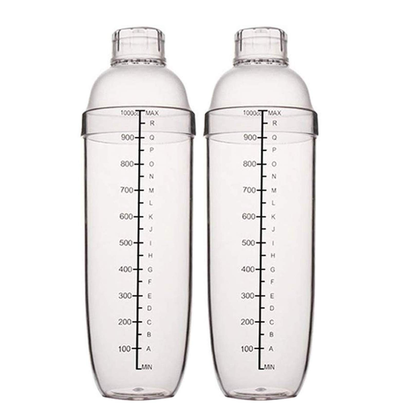 FEOOWV2 Pcs Plastic Cocktail Shaker,Drink Mixer Hand Shaker Cup with Scales,Transparent (33 oz / 1000cc)