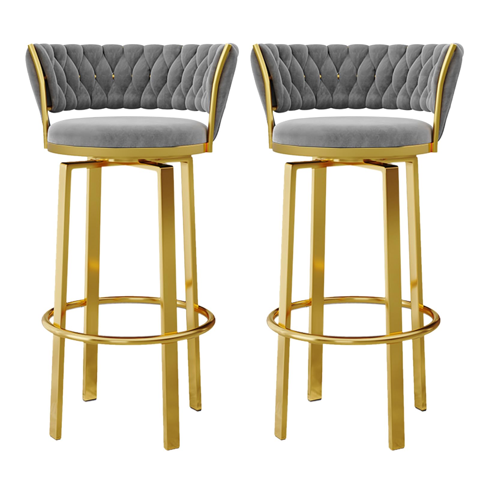 Chaises de cuisine rembourrées en velours gris pour îlot central design Lot de 2