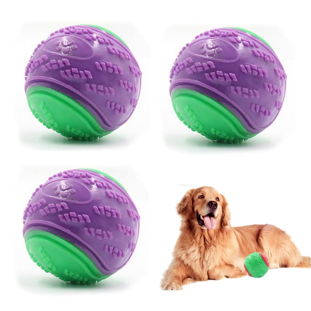 FAHOI 3pcs Squeaky Dog Ball, Dog Ball Indestructible Toys for Relieving Anxiety and Boredom, Training, Teeth Cleaning, Interactive Rubber Dog Toy for All Breeds & Sizes (3pcs Purple)