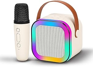 KMJSA - Rechargeable Karaoke Mic with Speaker for Singing | Wireless Mini Portable Bluetooth Speaker with Microphone & LED Lights | Cute Birthday Gift for Kids Musical Toys for Boys, Girls and Adults