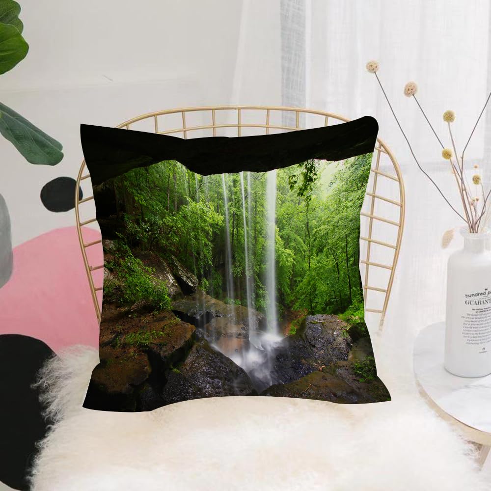 Hyosxw Natural Cave Nations, Stiller Waterfall In T - A9 Cushion Cover,Throw Pillow Case Home Decorative For Living Room Bedroom Sofa Chair 18X18 Inch,Natural Cave Nations, Stiller Waterfall In The Forest In The Habitat Ecosystem,Pillowcase 45X45cm
