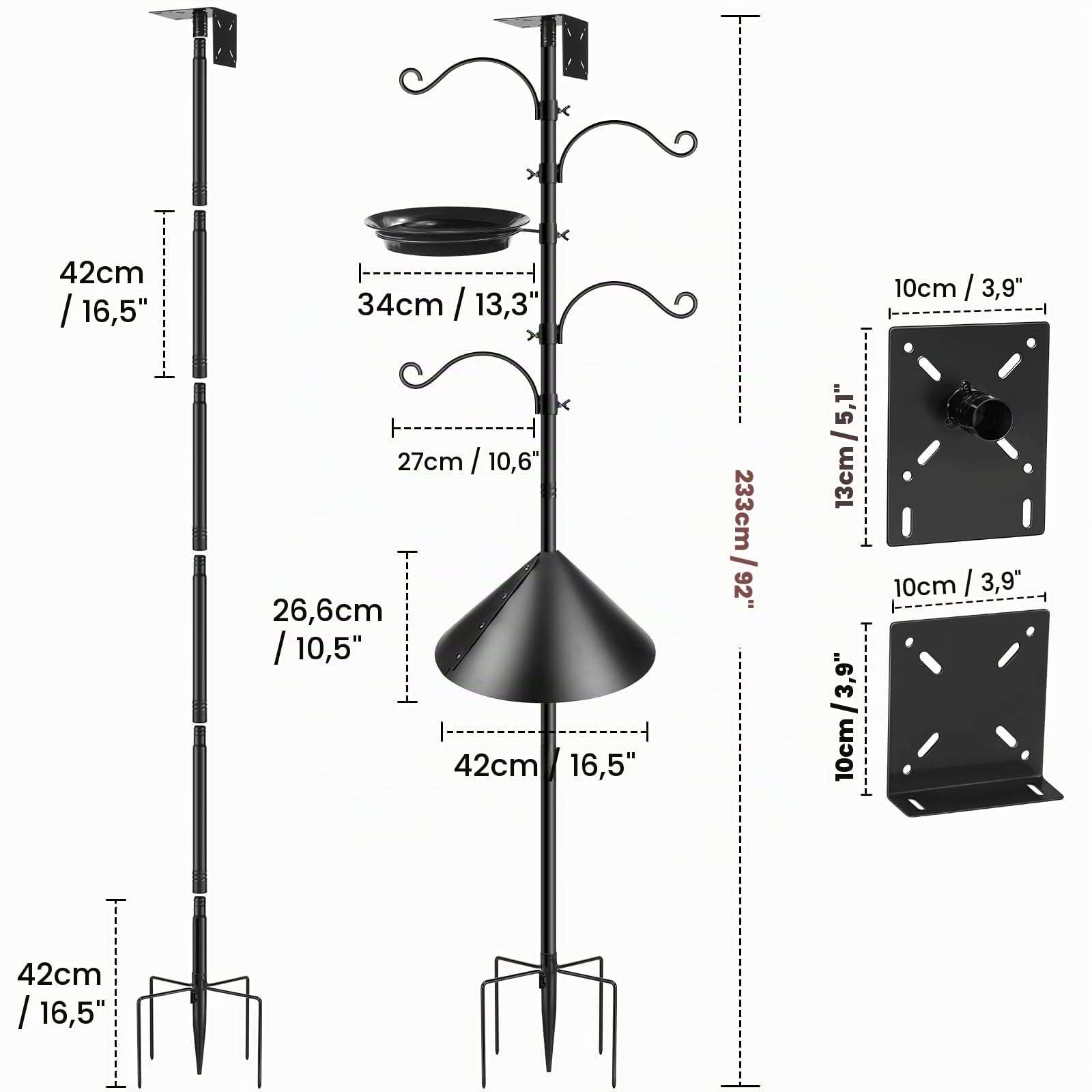 234 cm Freien Vogelfutterstation Ständer, Vogelfutter Station | Verstellbarer Robuster Metallsockel Mit 5 Zinken, Terrasse, Gartendekoration (Ohne Vogelhaus)Vogelfütterungsstation-Kit
