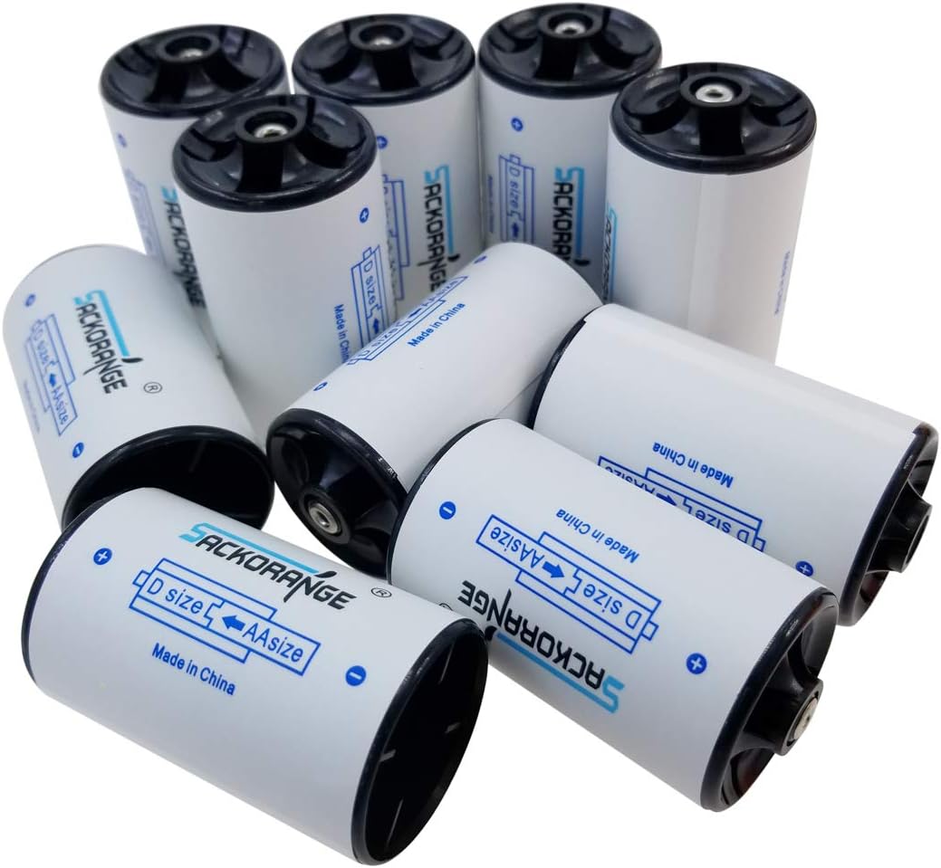 10 Pack AA to D Size Battery Spacer Converter Case, Sackorange D Size Battery Adapter Spacers Case for Rechargeable Battery