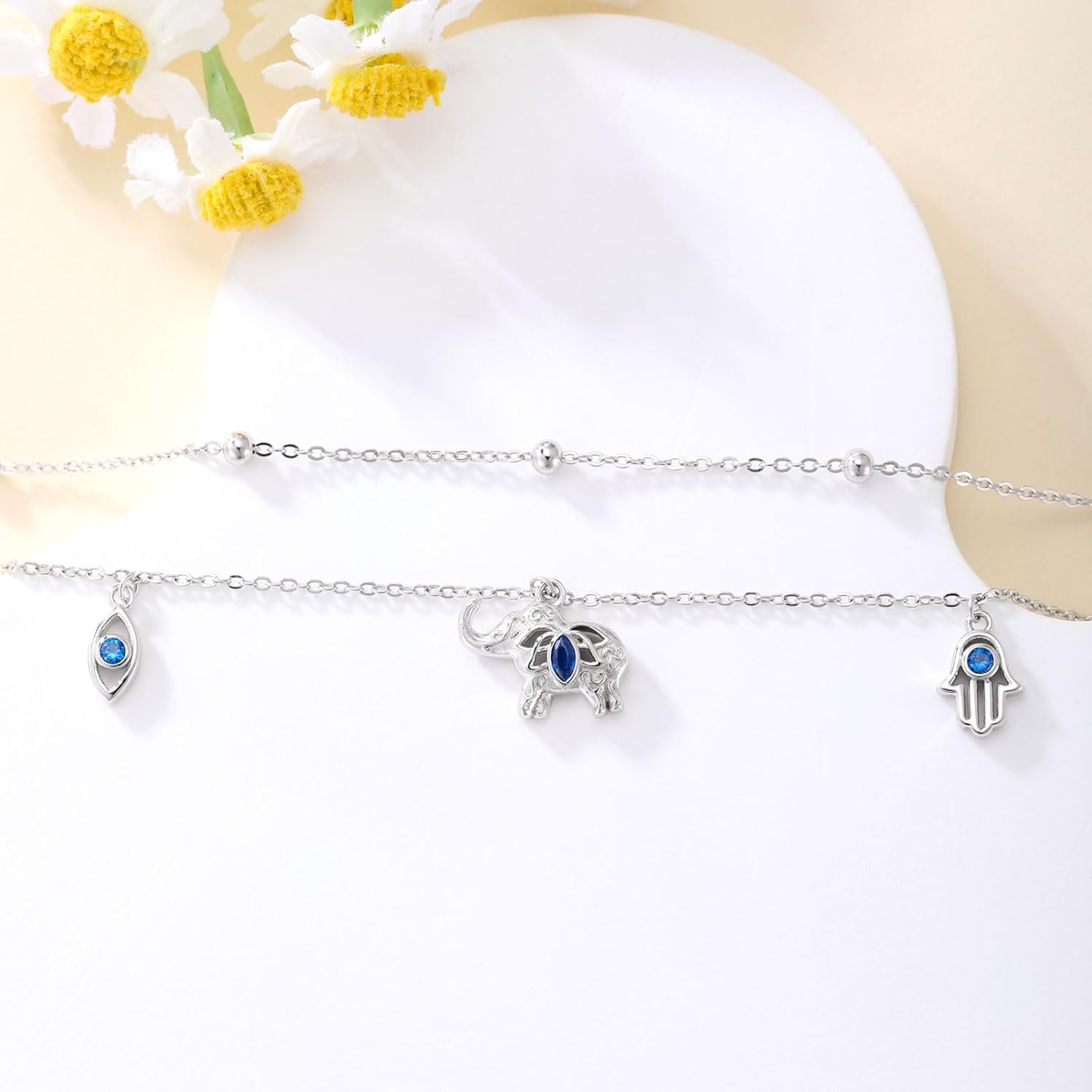 YAFEINI Elephant Anklet 925 Sterling Silver Elephants Ankle Bracelet Hamsa Hand Evil Eye Elephant Jewelry for Women - Image 4