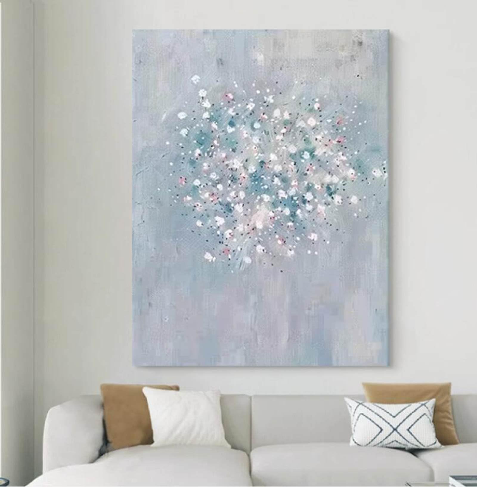 Peinture décorative murale salon marguerite abstraite grand format acrylique