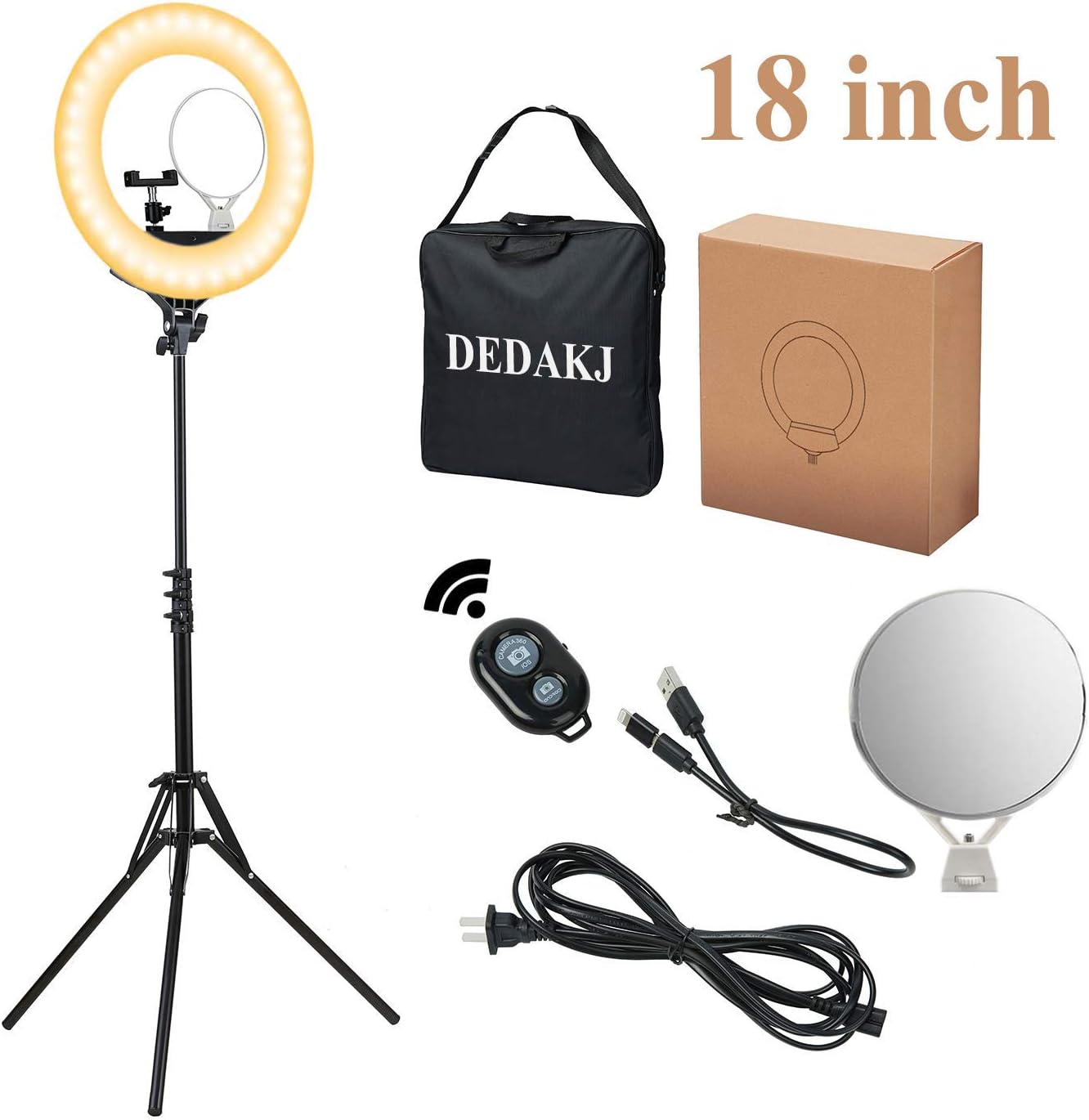 O Ring Light, 18 inch 480 pcs 80W Dimmable LED Ring Light with Cell Phone Holder/Tripod Stand/Remote Control/Carrying Bag and Dual Mirror