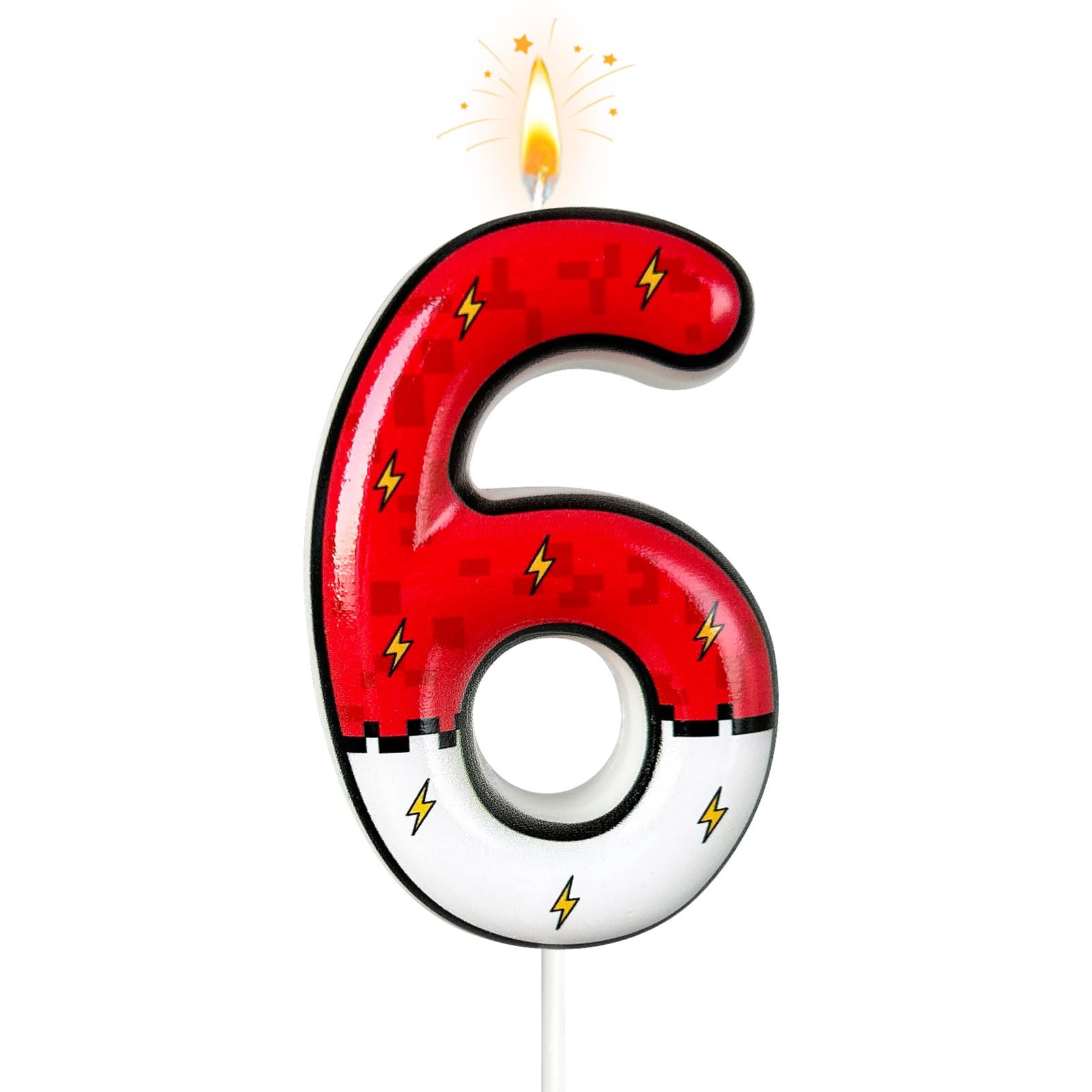 Vela digital de pastel de relámpago de dibujos animados blanco y rojo, vela de cumpleaños de dibujos animados, decoración de pasteles, decoración de cumpleaños, suministros de fiesta de