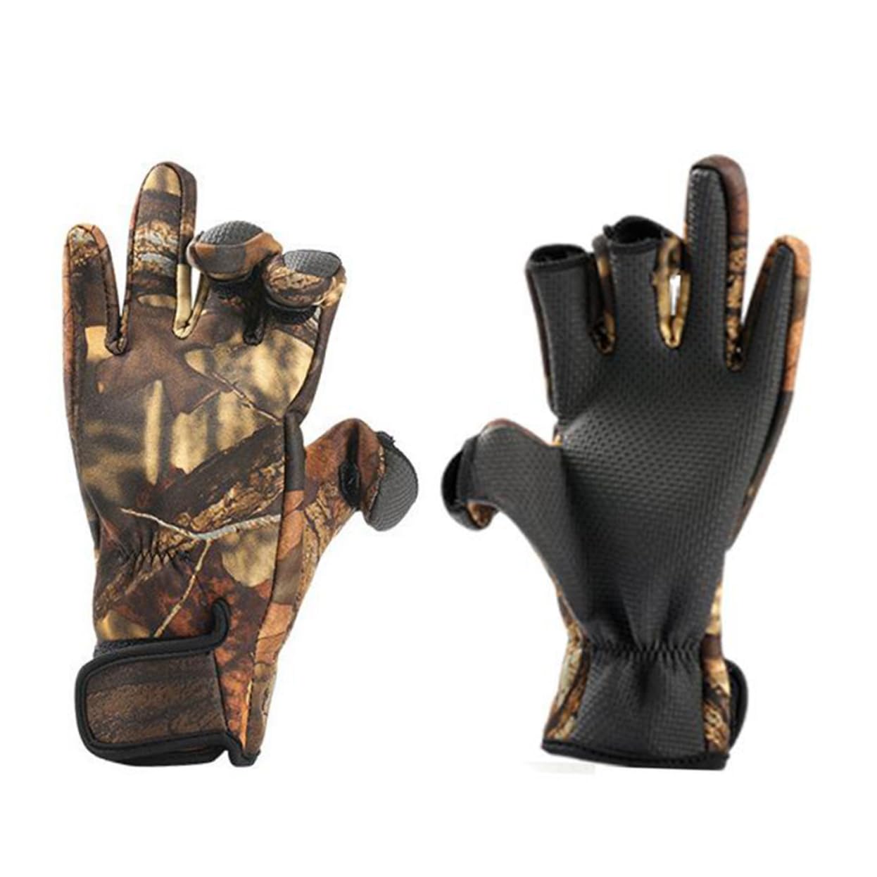 Mikikit Fishing Gloves 3-Finger Exposure Windproof and Thermal Neoprene Gloves Anti-Slip for Outdoor Activities Size (Camouflage)