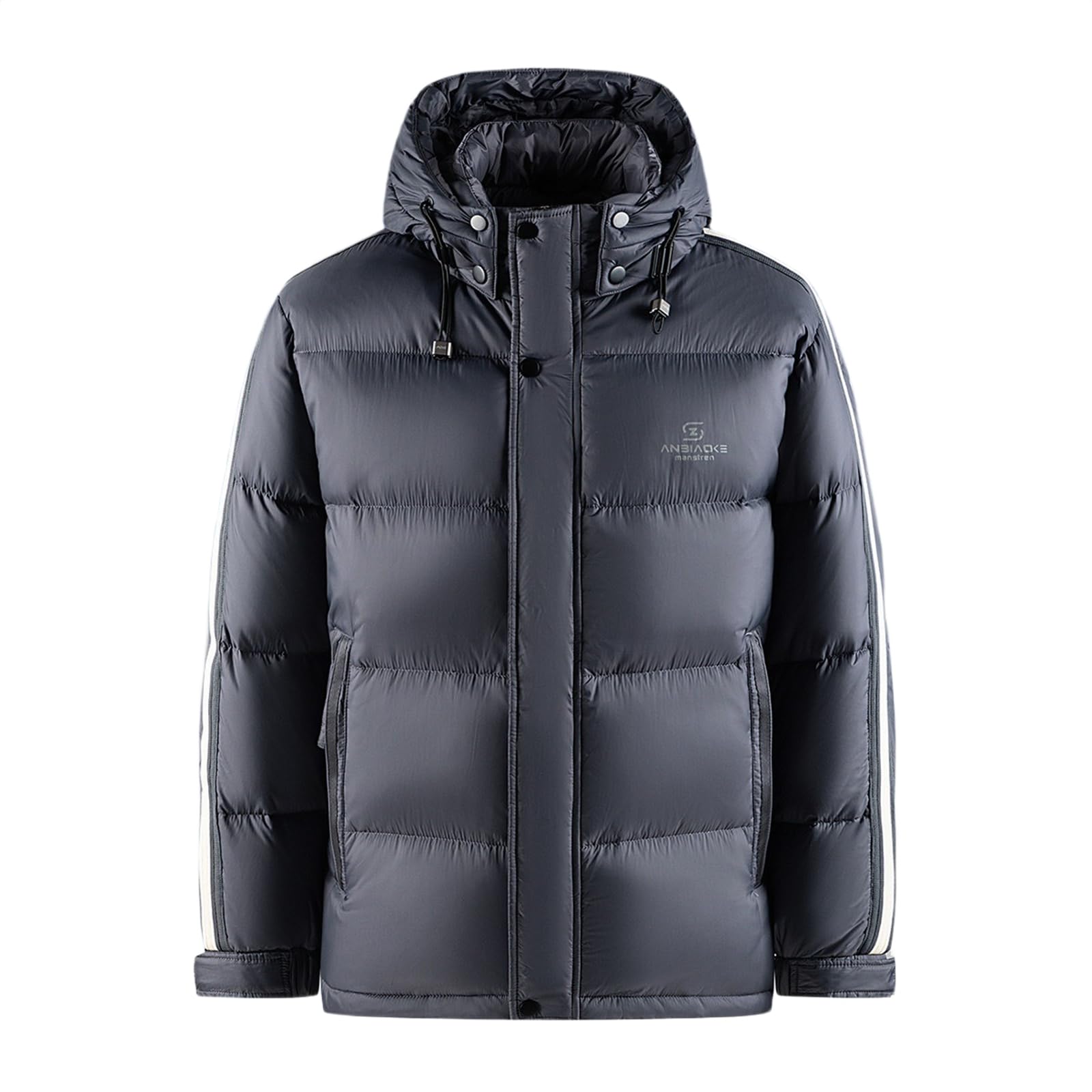 Mens Winter Down Jacket with Detachable Hood Lightweight Warm Hooded Coat