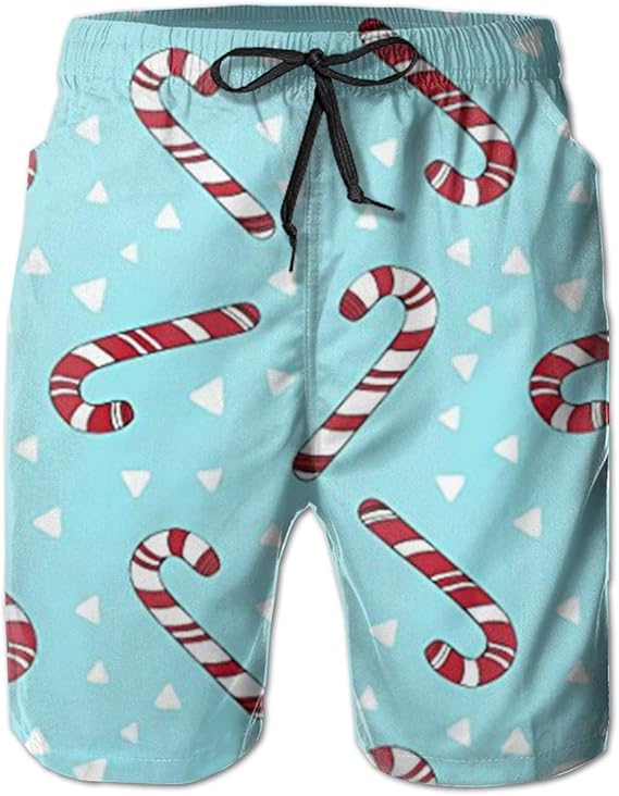 Fdkis Christmas Candy Canes Holiday Men's Beach Swimming Trunks Boxer Brief Swimsuit Swim