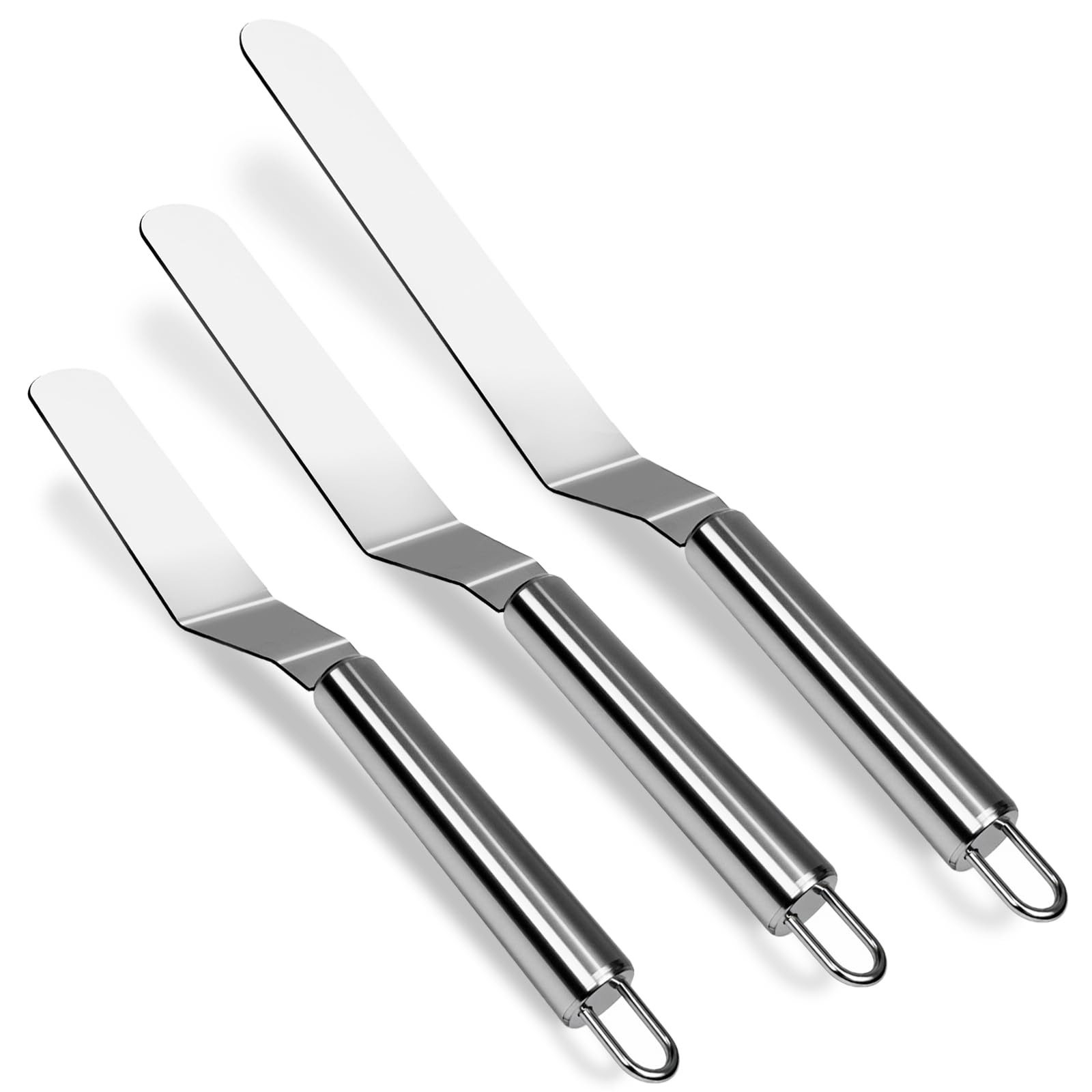 Lot de 3 spatules décalées avec lame de 15,2 cm, 20,3 cm et 25,4 cm, spatule à glaçage en acier inoxydable, outils de décoration de gâteaux, lisseur pour décoration de gâteaux, pâtisserie