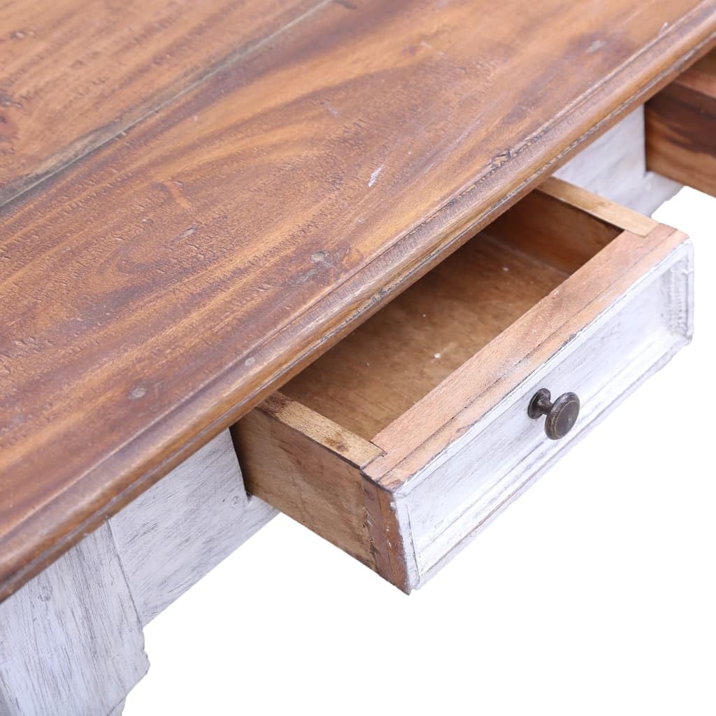 Scrivania bianca con 3 cassetti, in legno massiccio riciclato, 117 x 57 x 75 cm, postazione di lavoro per casa e ufficio, scrivania per computer, tavolo per laptop, archiviazione per documenti