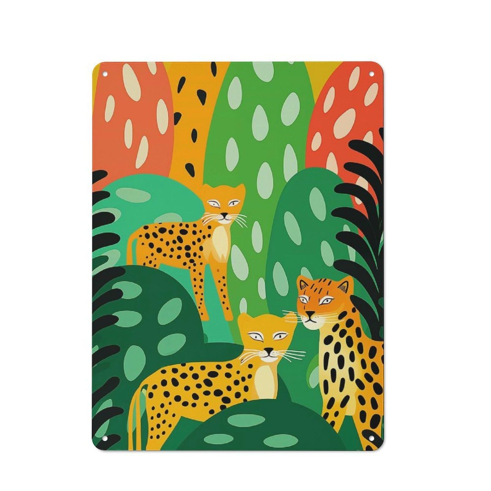 Decorative Tin Sign with Leopards Gazing Design 40x30cm, Nostalgic Old Style Wall Plaque for Living Room, Hallway, Kitchen Or Cafe
