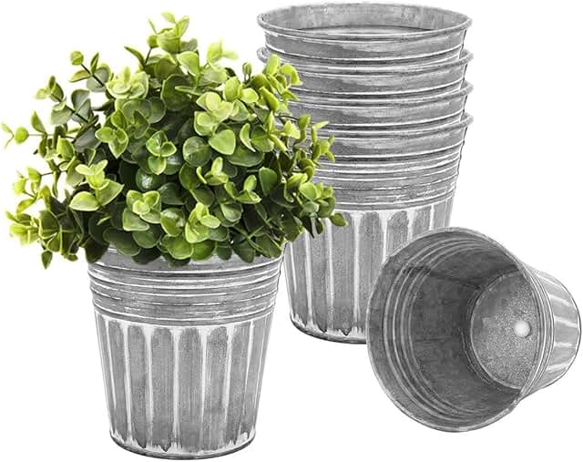 vensovo 6 Inch Silver Metal Rustic Flower Pots - 6Pcs Galvanized Planter...