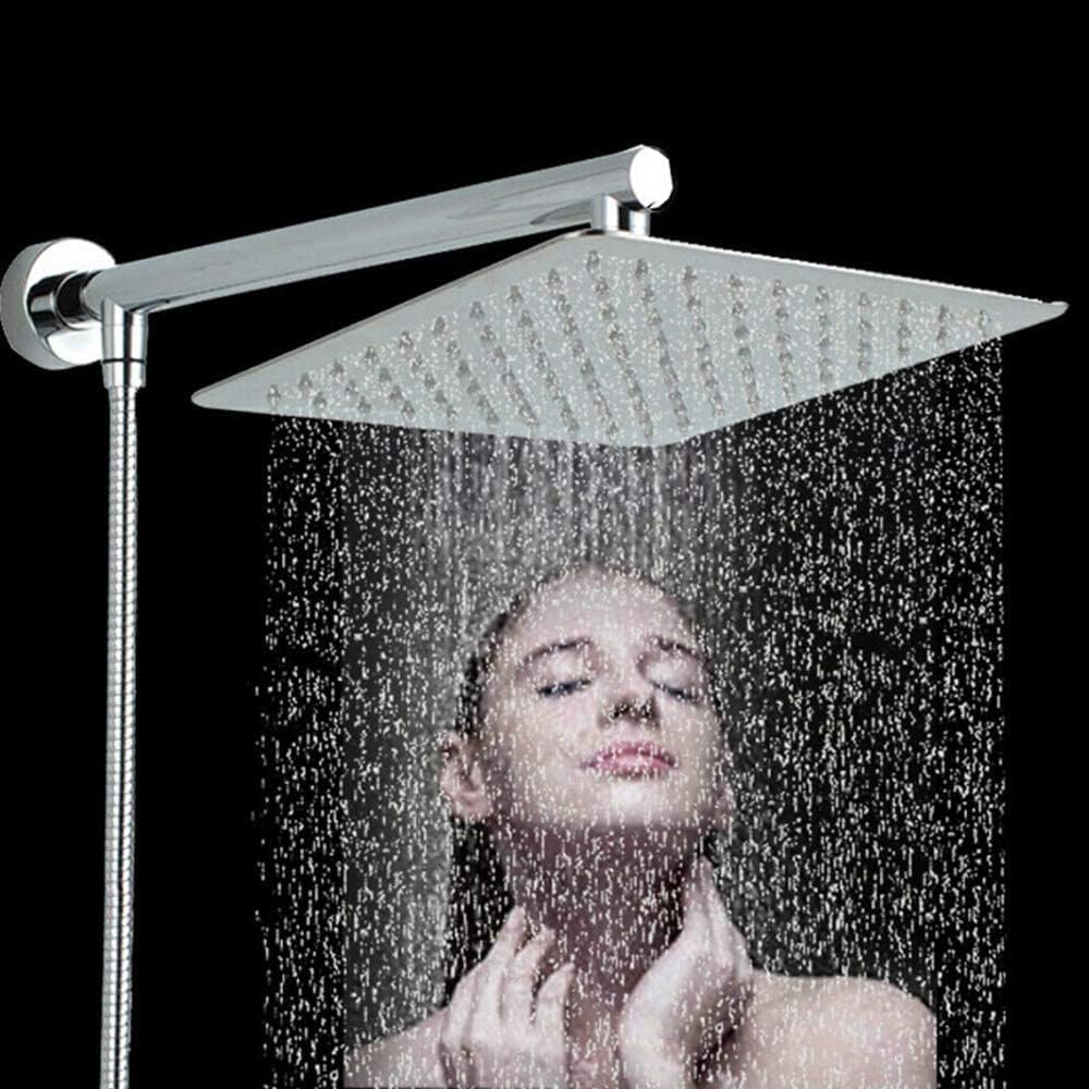 Alcachofa de ducha de lluvia, soporte de pared con manguera, 30 x 30 cm, cuadrado, cabezal de ducha empotrable, de acero inoxidable, con boquillas antical, cromo