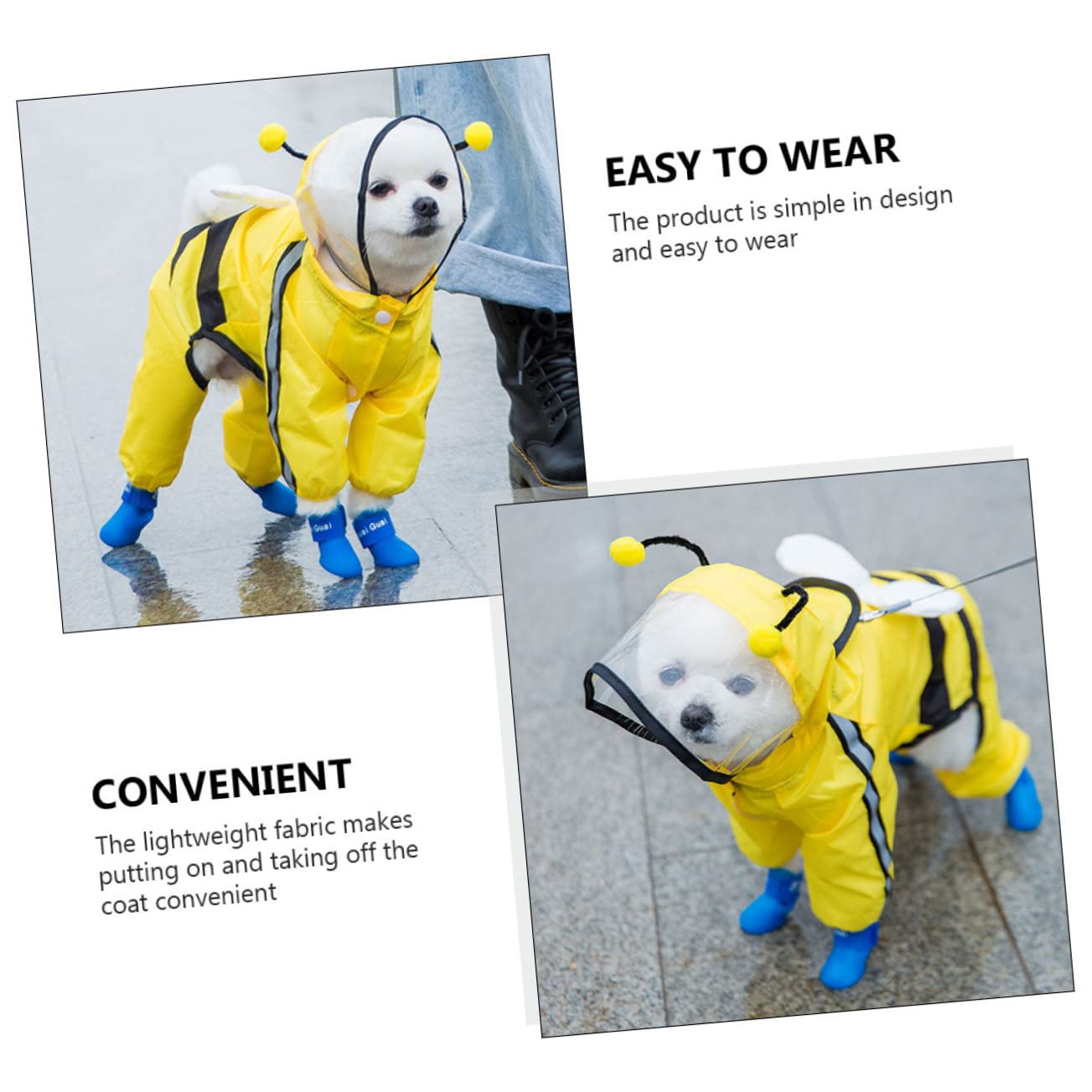 Angoily 3pièces Manteau De Pluie pour Chien Abeille avec Capuche Vêtement Étanche Et Léger pour Chiens De Moyenne à Petite Poncho Pratique pour Jours Pluvieux Et Neigeux