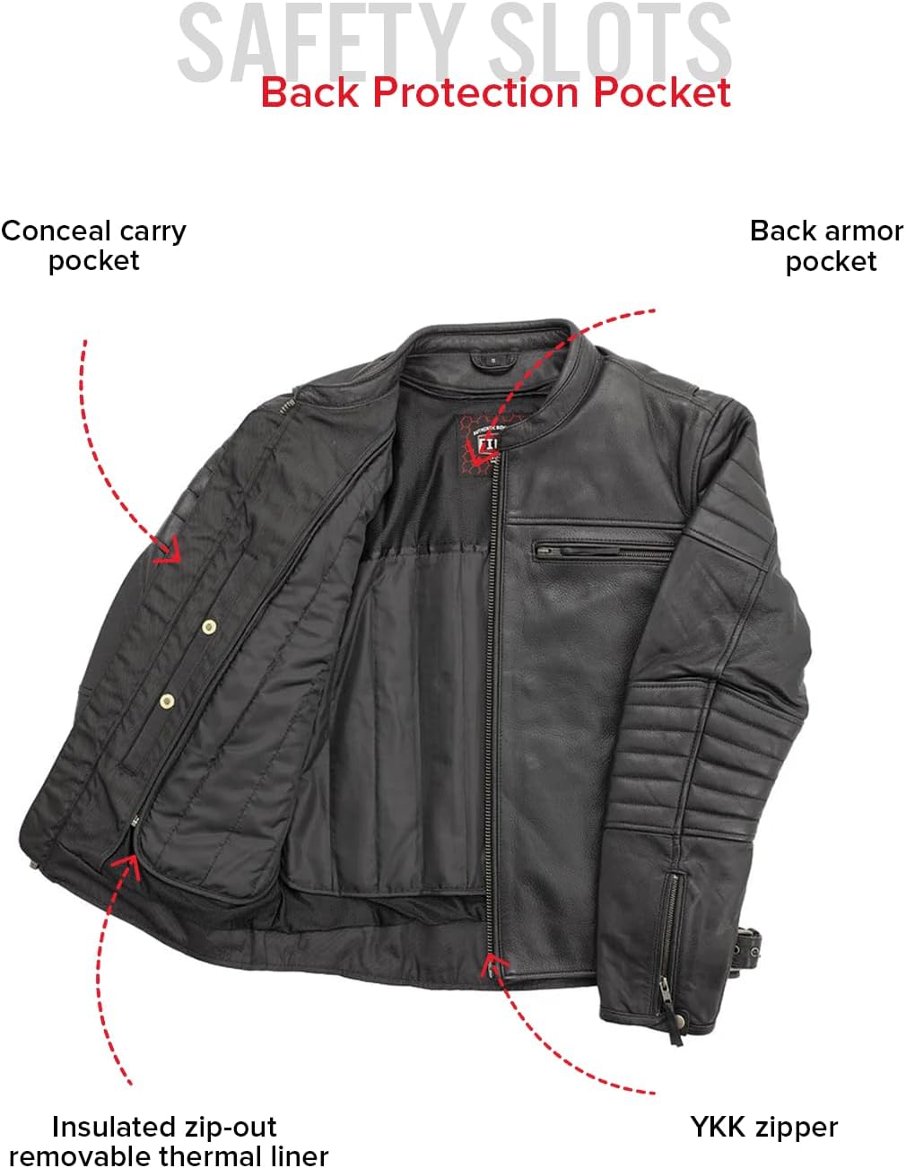 First Mfg Co - Commuter - Men's Motorcycle Biker Riding Black Leather Jacket - Image 5