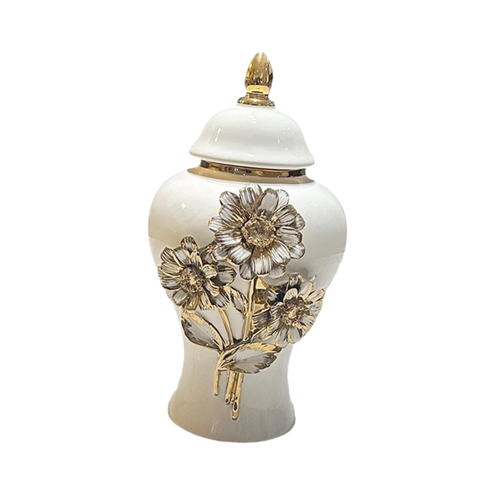 TWISAXC Ceramic Ginger Jar Vase Centerpiece Gloss Smooth Ceramic Storage Container Delicate Ginger Jar Vase With Carved Flowers Decor Porcelain Glazed With