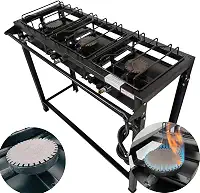 Fogão Industrial 3 Bocas Alta Pressão Ferro Fundido Preto 95x35x80 cm com Mangueira e Registro