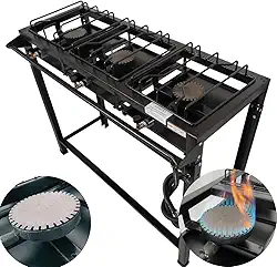 Fogão Industrial 3 Bocas Alta Pressão Ferro Fundido Preto 95x35x80 cm com Mangueira e Registro