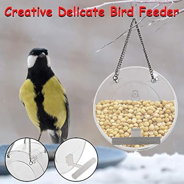 Foto 5 de 5 de 2 Comederos Colgantes para Pájaros, Caja Transparente para Pájaros, con Ventosas Fuertes y Cadena, para Jardín