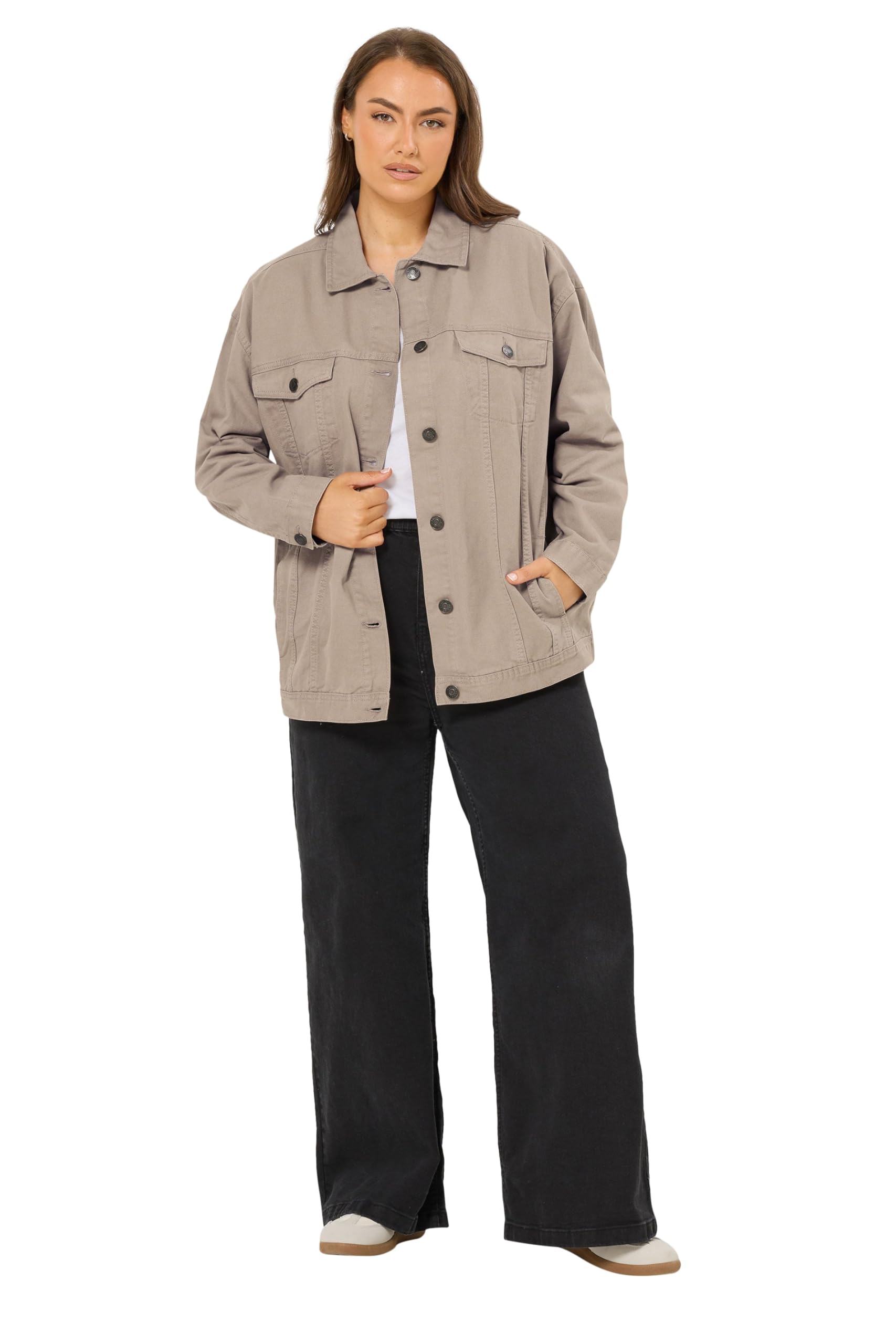 Yours Curve Brown Oversized Denim Jacket - Women's - Plus Size Curve
