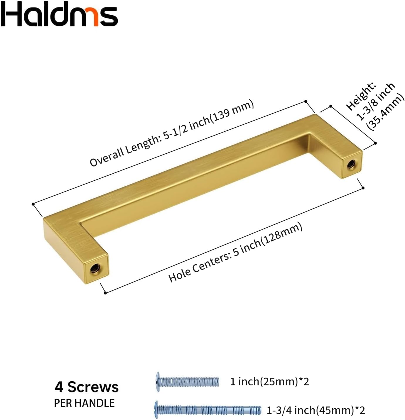 Haidms 30 Pack | 5 Inch Gold Cabinet Handles Brushed Gold Drawer Pulls Stainless Steel Cabinet Hardware Square Bar Modern Cabinet Handles for Kitchen Bathroom Cupboard