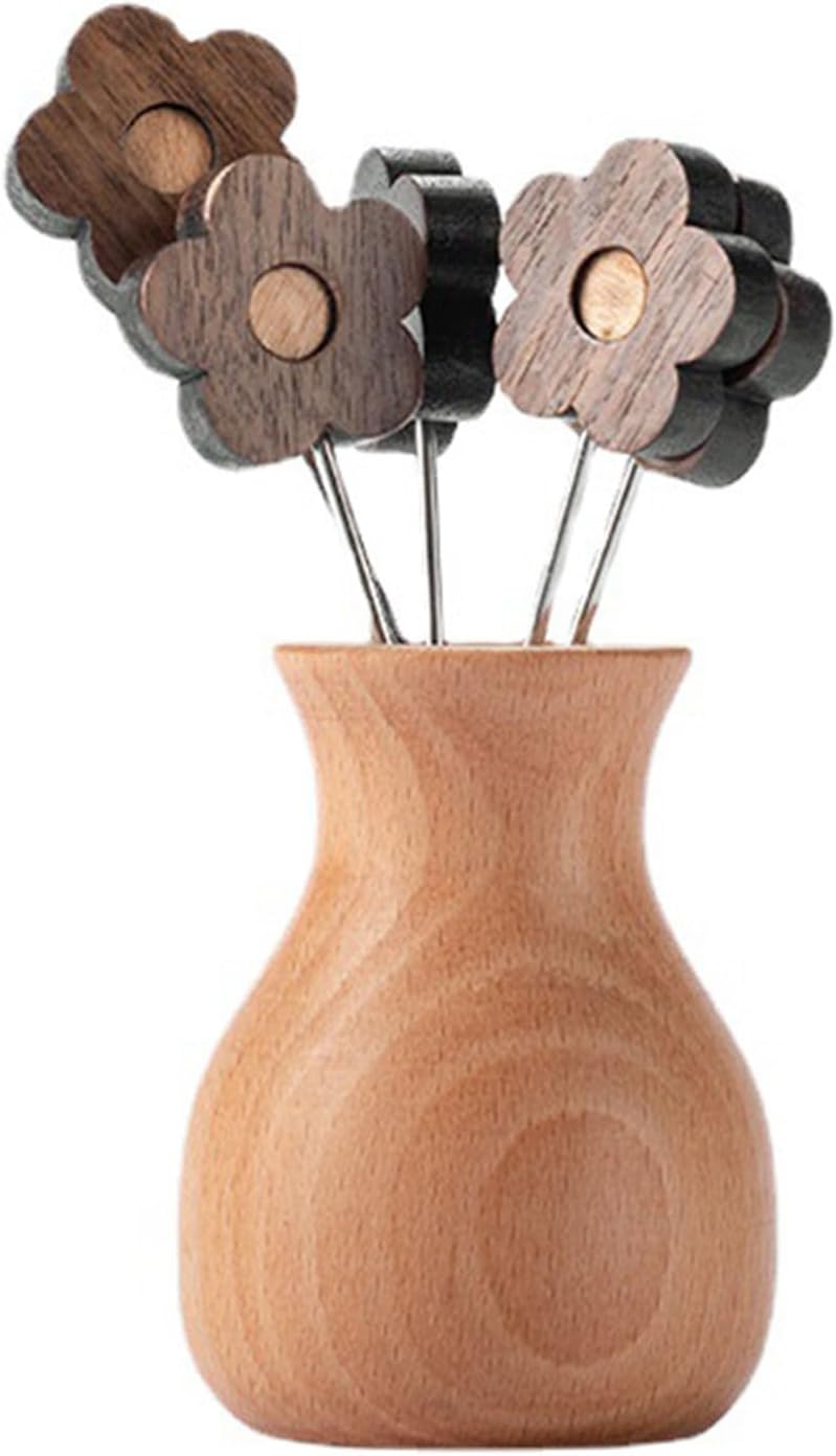 Fruit Picks Flower Shaped Forks Toothpicks Pick Storage Holder Wooden for Kitchen Restaurants Flower Picks for Cupcakes
