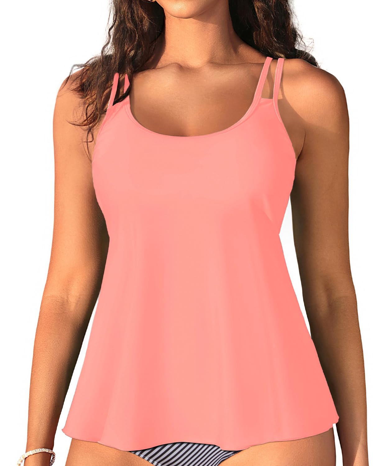 Womens Flowy Tankini Tops Only - Modest Bathing Suit Swim Tops No Bottom