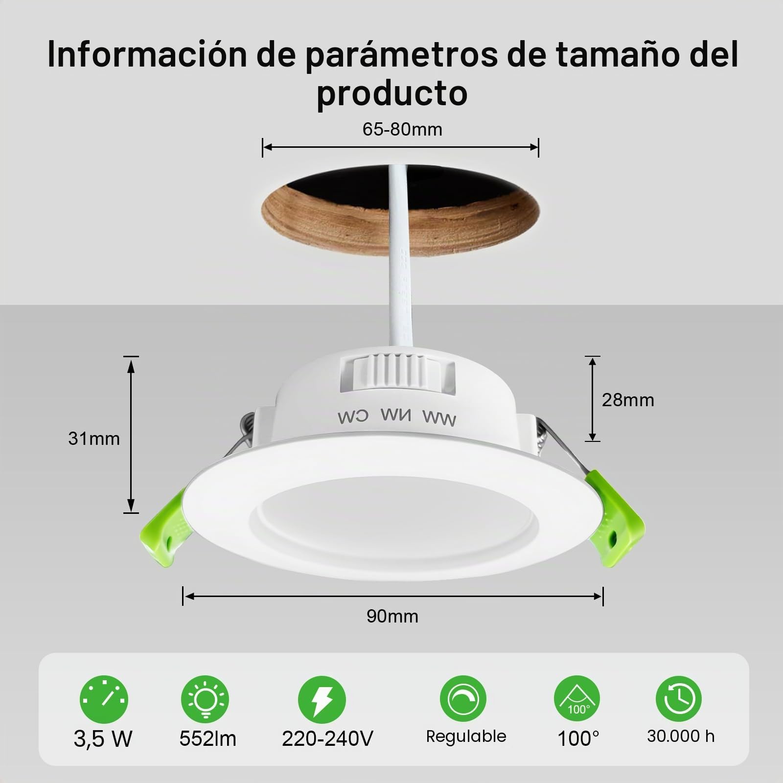 GY 12 Pack Clase B Focos LED Interior Techo Regulable, 3.5W 552LM Downlight LED Techo Empotrable, 3000K Luz Calida 4000K Luz Neutra 6500K Luz Frío, Corte 65mm-80mm, IP44 Ojos de Buey para Baño