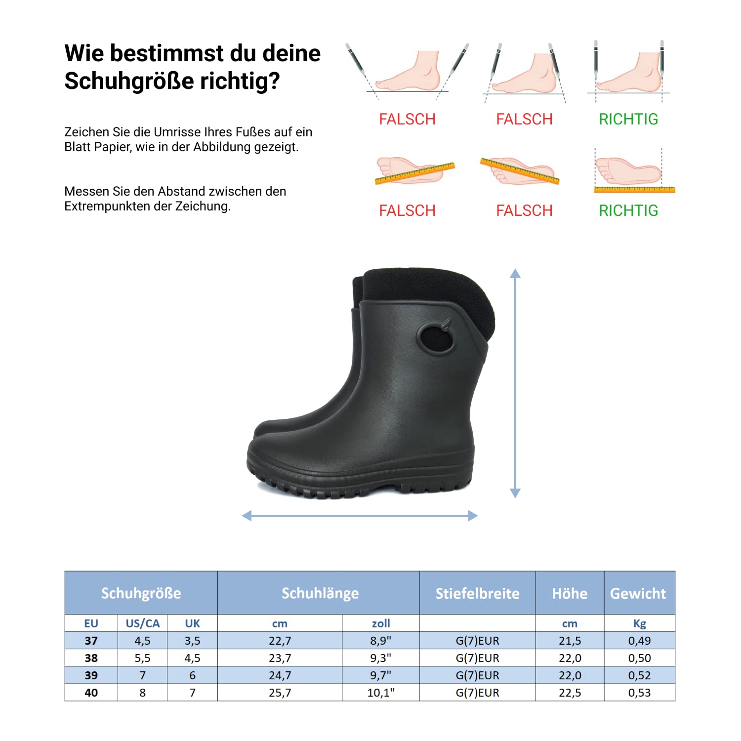 Federleichte EVA Gefütterte Gummistiefel Damen Thermo 36-41 halbhohe warme Winter Herbst Frühling Stiefel mit Futter Regenschuhe
