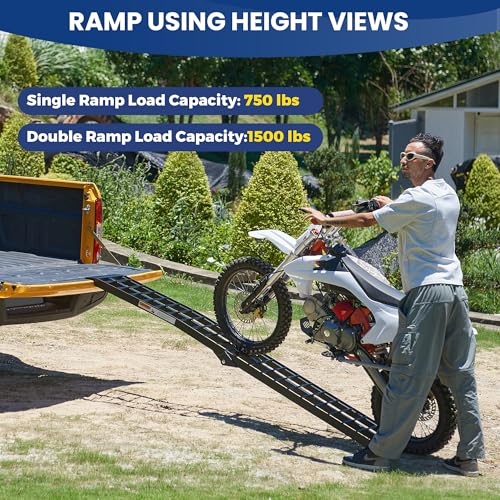 LEMNISCATE Motorcycle Ramp, Aluminum Loading Ramps for Pickup Trucks, 7.5FT Folding Bike Ramp with Handle & Buckle, for Bicycles, Lawn Mowers, UTV, ATV, 750 LBS Capacity, 89\"x12\", 1PC, Black - Thumbnail 7