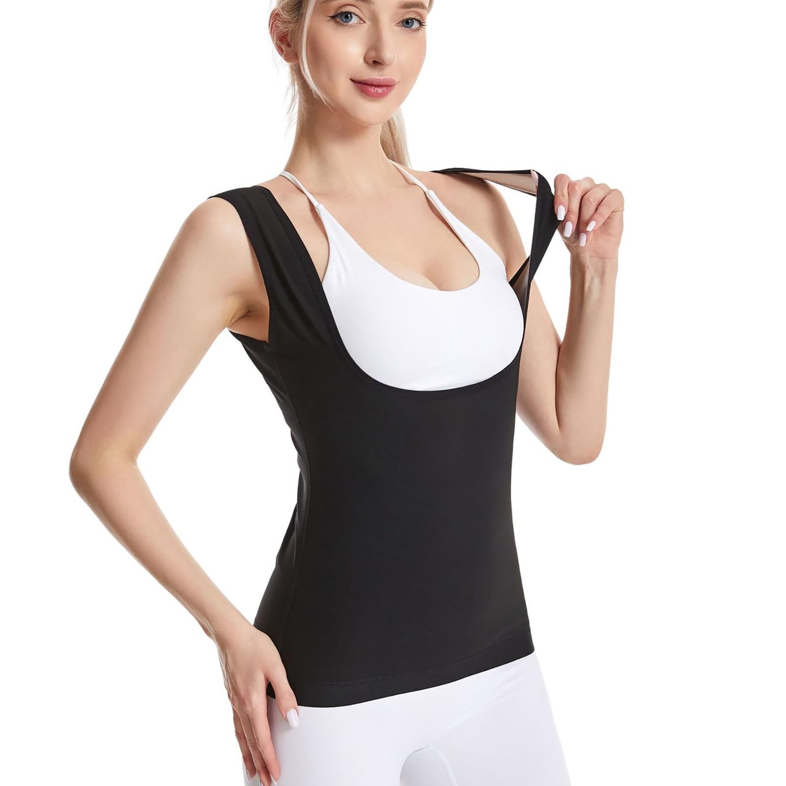 Shapewear Camiseta sin mangas con control de barriga para mujer, camiseta sin mangas con cuello cuadrado