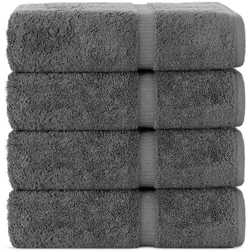 Chakir Turkish Linens | Hotel & Spa Quality 100% Cotton Premium Turkish Towels | Soft & Absorbent (4-Piece Bath Towels, Dark Gray)